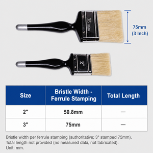 Pinceau de <span class=keywords><strong>peinture</strong></span> durable, 2 tailles (2-3 pouces), noir, avec manche ergonomique en plastique, poils plats, virole argentée, taille estampillée - Product Image 3