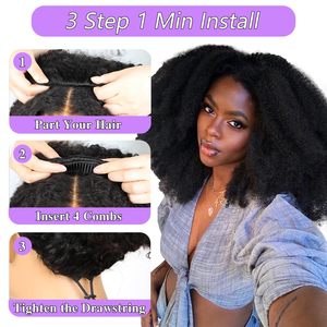 Afro Kinky Curly Body Wave 3-in-1 Half <strong>Wigs</strong> 22-inch Drawstring Glueless Quick Install Beginners Friendly 200% Density Natural - Product Image 3