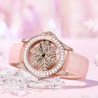 Jam Tangan Wanita VODOY Fashion Dekoratif Quartz Seri Bunga Salju Putih Tahan Air 3BAR Pabrik Langsung Tali Kulit