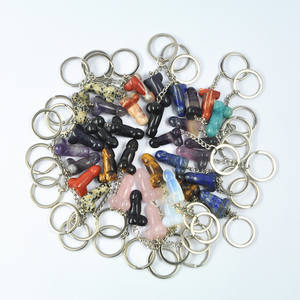 Drôle Mini Sculpté Pierre Précieuse Cristal Pénis Porte-clés Homme génital Testicule Figurine Cristal Artisanat Porte-clés Décor - Product Image 4