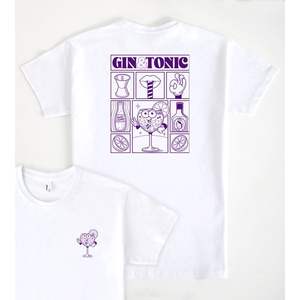 Camiseta blanca Gin Tonic con estampado gráfico, ropa informal unisex - Product Image 1