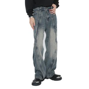 Pantalones Vaqueros Azules al por Mayor para Hombre, Lavado Desgastado, Corte Recto, Holgados, de Algodón, Estilo Vintage, Pantalones de Mezclilla, Ropa Urbana, Jeans para Hombre - Product Image 4