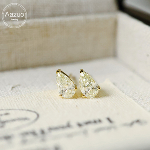 Aazuo, joyería fina de 18 quilates, oro amarillo macizo, diamantes naturales auténticos, pendientes clásicos con forma de pera, regalo para mujer y niño, uso diario, Au750 - Product Image 1