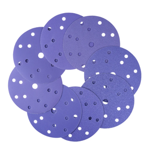 แผ่นขัดทรงกลมเซรามิกสีม่วงขนาด6นิ้ว17รูพร้อมห่วงตะขอ P60-P600กระดาษทรายสำหรับขัดพื้นผิวโลหะ ODM - Product Image 5