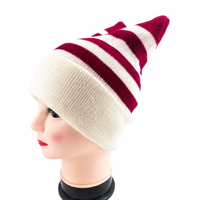 Chapeau en tricot à rayures rouges et blanches avec logo personnalisé OEM, chapeau en peluche pour fille, chapeau chaud tendance pour l'automne et l'hiver avec oreilles de chat mignonnes