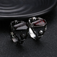 Vente chaude Cercueil Anneau Goutte Colle Homme Vintage Rouge Zircon Chauve-Souris Crâne En Acier Inoxydable Gothique Punk Vampire Anneaux Halloween Cadeaux