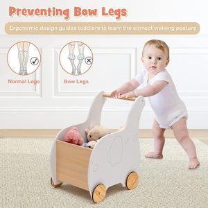 Marche-bébé 2-en-1 et poussette jouet en <span class=keywords><strong>bois</strong></span> avec roues à anneau en caoutchouc, pneus de 8,5 pouces, selle en <span class=keywords><strong>bois</strong></span> et planche d'équilibre - Product Image 3