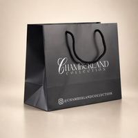 Sac en papier noir mat personnalisé OEM avec poignée en corde tressée et logo de marque imprimé blanc pour boutique de mode et magasin de luxe