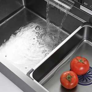 Fregadero de Cocina de Acero con Acabado Cromado Gunmetal, Diseño Moderno, Multifuncional, Doble Tazón, Grifo Cascada, Enjuagador de Tazas, para Hogar y Hotel - Product Image 2