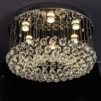 Lustre moderne en acier inoxydable avec cristaux, luminaire de plafond à montage en surface, effet gouttes de cristal, chrome élégant, suspension LED