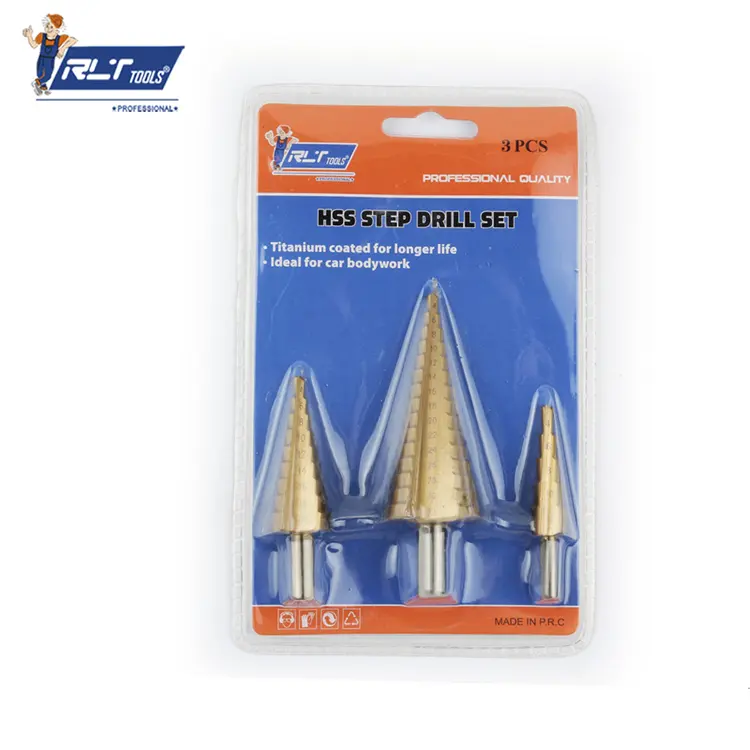 RLT Tools 3Pcs 19mm 20mm 42mm 70mm Straight Titanium Coated HSS Step Cone Drill Bit Set for Metal Tube Sheet Drilling