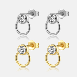 FUAMAY Boucles d'oreilles créoles classiques en argent plaqué or avec sertissage CZ, mignonnes, pour cadeau, vente en gros, boucles d'oreilles créoles à clous tendance - Product Image 1