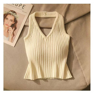 Femmes été nouvelle mode dos nu débardeurs en tricot Vintage sans manches Slim-Fit décontracté femme Camis Chic top - Product Image 3