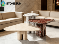 Table d'appoint STONESUN au design italien moderne avec panneau de base en pierre, meubles de style bois pour salon