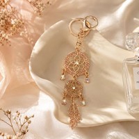 Nouveau porte-clés attrape-rêves créatif multicouche en strass, pendentif plume en alliage de zinc, breloque de sac bohème, ornement cadeau