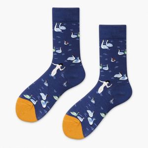 <span class=keywords><strong>Chaussettes</strong></span> florales mi-longues unisexes, style coréen, avec illustration abstraite de fleurs et motif urbain ludique, pour couples - Product Image 6