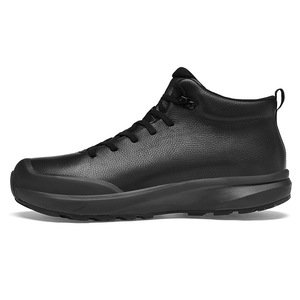 Baskets mi-montantes pour hommes en cuir de vachette pleine fleur, anti-choc, noires tendance, pour l'hiver et la randonnée en extérieur, avec semelle MD+ en caoutchouc et lacets avant, style décontracté - Product Image 2