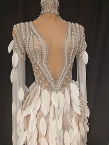 优雅珍珠水晶长袖新娘婚礼宾客晚礼服女晚宴礼服女式生日派对礼服 - Product Image 3