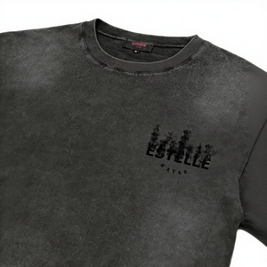 T-shirt da uomo versatile a maniche corte, pesante, alla moda, con <span class=keywords><strong>stampa</strong></span> tipografica fumé "ESTELLE", nero lavato, stile casual - Product Image 2