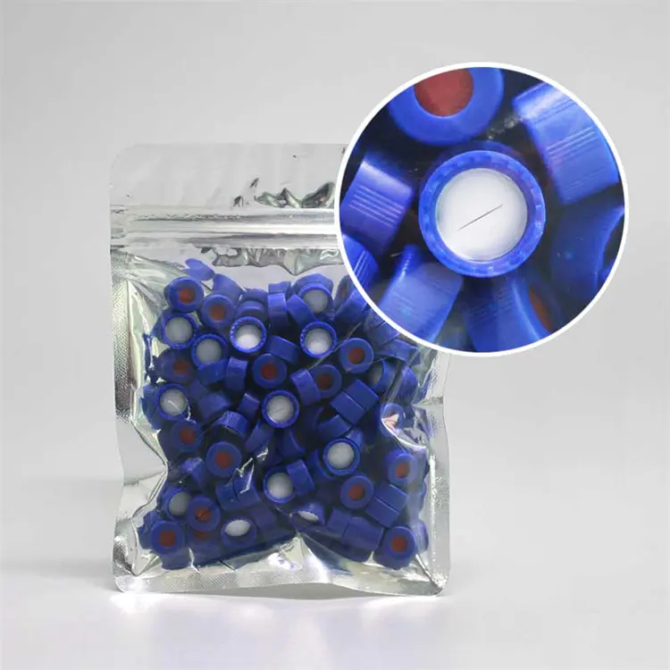 シリンジ蓋/2ml透明/琥珀色のガラスバイアル用の白いTef-lonネジ付き青い蓋