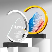 Trophée en cristal en forme de sommet de montagne et de croissant de lune, impression couleur, forme créative, cadeau d'entreprise pour réunion annuelle, récompense