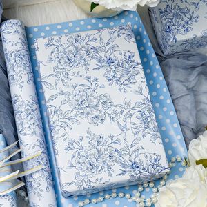 Blue And White Porcelain Flower Gift <b>Wrap</b> Paper 17in x 32.8ft Reversible Blue Dot Design Art Paper for Birthday Wedding - Product Image 6