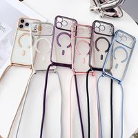 Coque de téléphone antichoc en TPU et PC, compatible avec iPhone 17 18 Pro, coque magnétique transparente avec cordon de protection