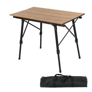 Outdoor Aluminum Wood Roll <b>Table</b> Top Height Adjustable Folding Camping <b>Portable</b> <b>Table</b> Ajustable Picnic High Camping <b>Table</b> - Product Image 2
