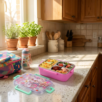 Boîte à bento en acier inoxydable 304 pour enfants, anti-fuite, avec 3 compartiments et couvercle transparent à motif de dessin animé, boîte à lunch scolaire