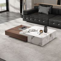 Mesa de Centro Italiana de Piedra, Diseño Cuadrado Minimalista para Sala de Estar, Mueble de Alta Gama, Estilo Moderno y Lujoso con Marco de Madera y Losa de Piedra