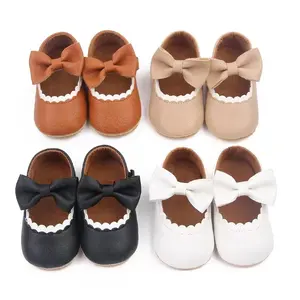 2024 New Baby Girl Dress Shoes PU Leather Bowknot First Walking Soft Baby Casual Shoes Designer Toddler Princess Shoes