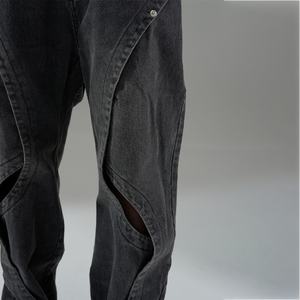 Nouveauté Jeans droits pour homme, style ample, denim délavé à l'acide, trous, coupe mi-lâche, style streetwear - Product Image 2