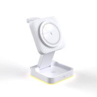 Chargeur sans fil magnétique pliable 3 en 1 15W, design cube, pour téléphone, montre, écouteurs, avec lumière ambiante LED, support de voyage portable