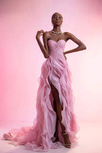 Abiti da Sera Eleganti Ruolai LWC7015 da <span class=keywords><strong>Donna</strong></span>, Rosa, con Perline <span class=keywords><strong>Fata</strong></span>, Chiffon, Sexy, Spacchi Alti e Volant, per Feste - Product Image 2
