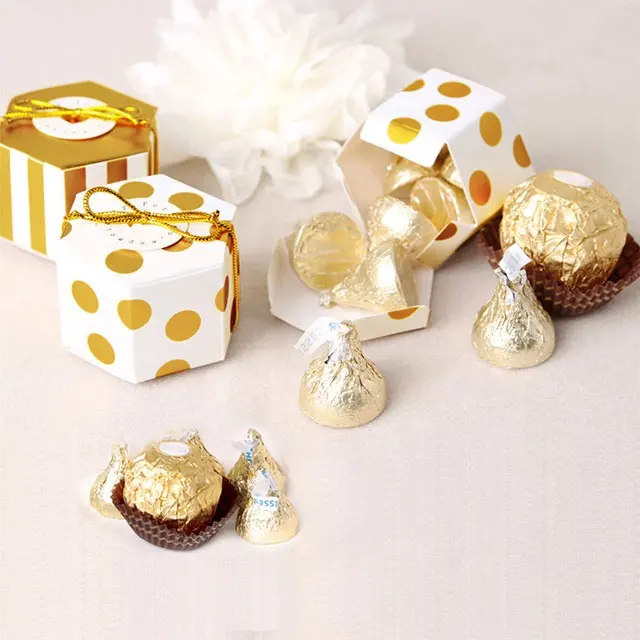 Gold and White Favor Boxes Treat Boxes Party Candy Boxes for Kids