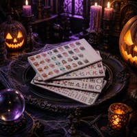 Jeu de Mahjong Américain Thème Halloween Moderne : Tuiles de Mahjong Effrayantes en Acrylique Luxe Dégradé Violet Orange pour Fête