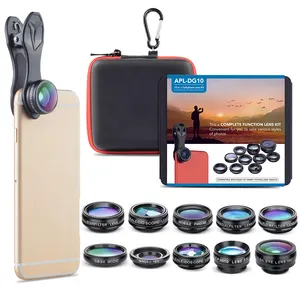 APEXEL Mobile Phone Accessories 10 in 1 Phone Camera Lens Kit Wide Angle Macro Fisheye Funny Mobile Clip Lens for iPhone