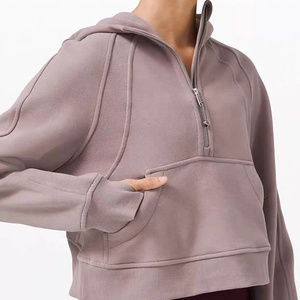 Fábrica de Oem de liso de la mujer jersey de manga larga de las mujeres logotipo mitad <span class=keywords><strong>sudaderas</strong></span> con cremallera - Product Image 2