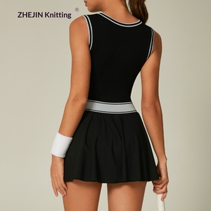 Set atasan dan rok tenis warna-warni mewah dengan detail blok warna, rok olahraga 2 in 1 bergaris warna kontras dengan saku, cocok untuk gym dan tenis - Product Image 4