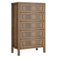 Commode haute en bois texturé à 5 tiroirs, directement de l'usine, pour chambre à coucher et rangement de placard