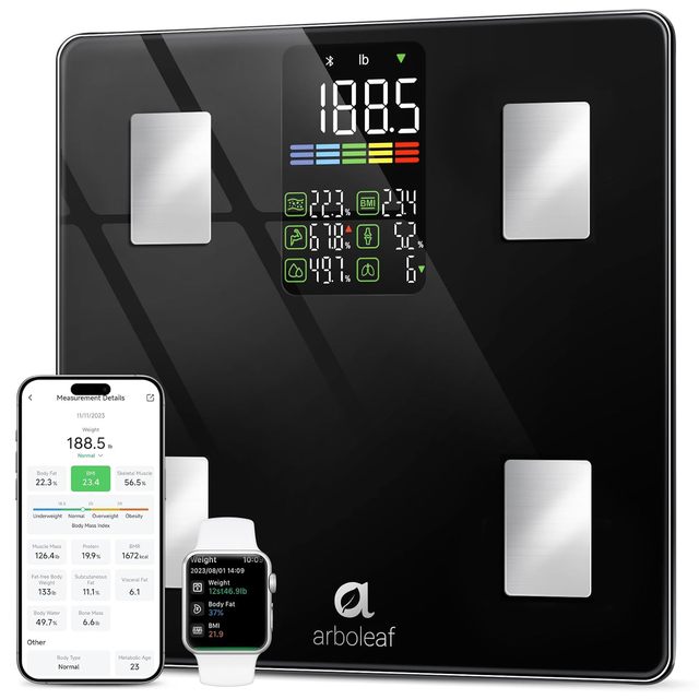 Smart Scale for Body Weight, BMI, Body Fat, Muscle Mass, Bluetooth Bathroom Digital Scale with Large LED Display