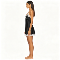 Chemise de nuit en dentelle noire pour femmes, vêtements de nuit sexy, mini robe douce et lisse, vêtements de maison confortables, lingerie romantique, cadeau