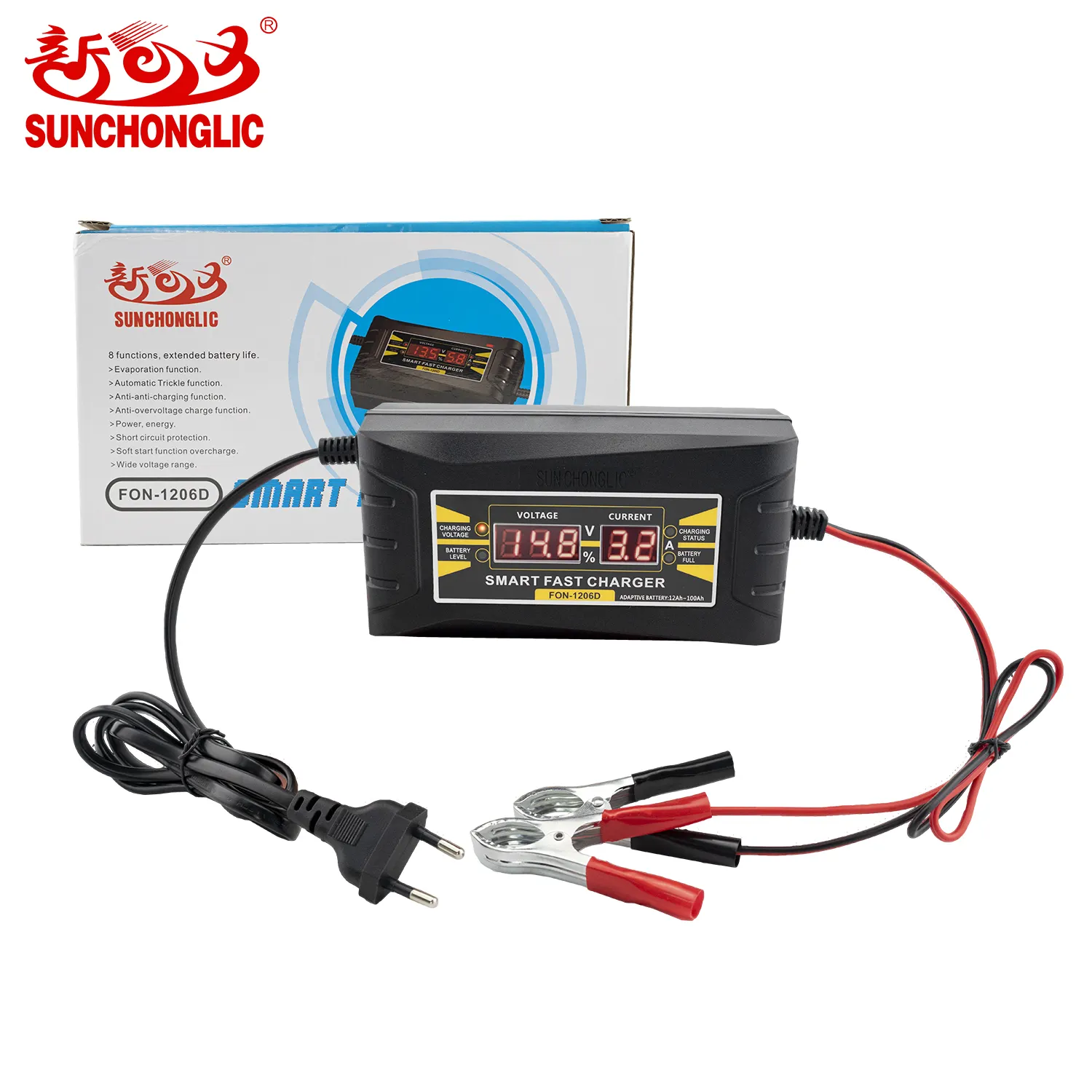 Sunchonglic LCD Display 6A 12V Gel Universal Intelligent Smart Fast Battery Charger