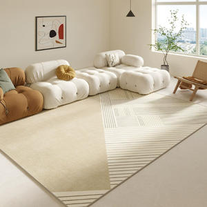 Tapis rectangulaire rayé en fibre de polyester couleur crème pour salon, chambre et bureau - Product Image 6