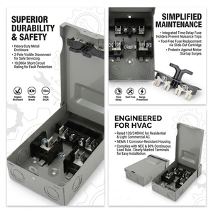 Boîtier <span class=keywords><strong>de</strong></span> déconnexion <span class=keywords><strong>de</strong></span> sécurité CA YOD 60 A 120/240 VCA, avec ou sans fusibles, homologué UL, en métal, avec fusibles extractibles, pour extérieur, pour équipement <span class=keywords><strong>de</strong></span> commutation CVC - Product Image 3