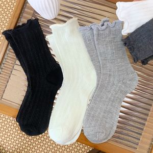 Women's Slouch <b>Socks</b> Mid-Calf Ruffled Edge Breathable Mesh Long <b>Socks</b> Solid Color Polyester Fiber Sweat Absorbing Odor Resistant - Product Image 2
