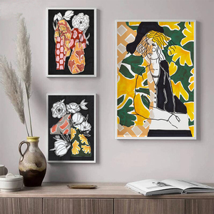 Póster de Lienzo Original <span class=keywords><strong>con</strong></span> Impresiones Cálidas y Acuáticas, Estilo Boho Ecléctico Abstracto, <span class=keywords><strong>con</strong></span> Diseño Floral, para Decoración de Paredes de Salas de Estar - Product Image 1