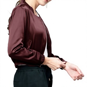 High Quality Plus Size Women’s Satin Jacket – <b>Lightweight</b> Stylish Full Satin Outerwear Casual Fashion Zip Up Jacket Wholesale - Product Image 5