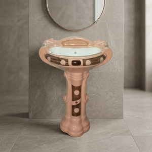 Lavabo de Pedestal Cuadrado de Cerámica con Aspecto de Madera Moderno y Lujoso, Lavabo Decorativo para Baño, Artículos Sanitarios - Product Image 4