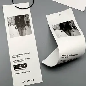 Design personalizado barato Impressão Nome Logotipo Papel Vestuário Hangtag Etiquetas Roupas Pendurar Tags com Corda